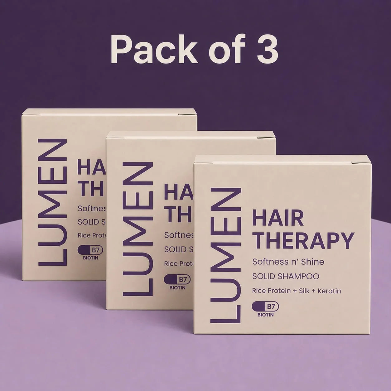 Pack of 3 Lumen Hair Therapy solid shampoo bars with rice protein, silk, keratin & B7 biotin for softness and shine