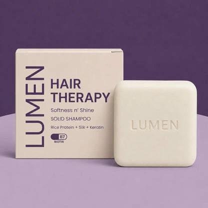 Lumen Hair Therapy solid shampoo bar with rice protein, silk, keratin, and biotin for softness and shine