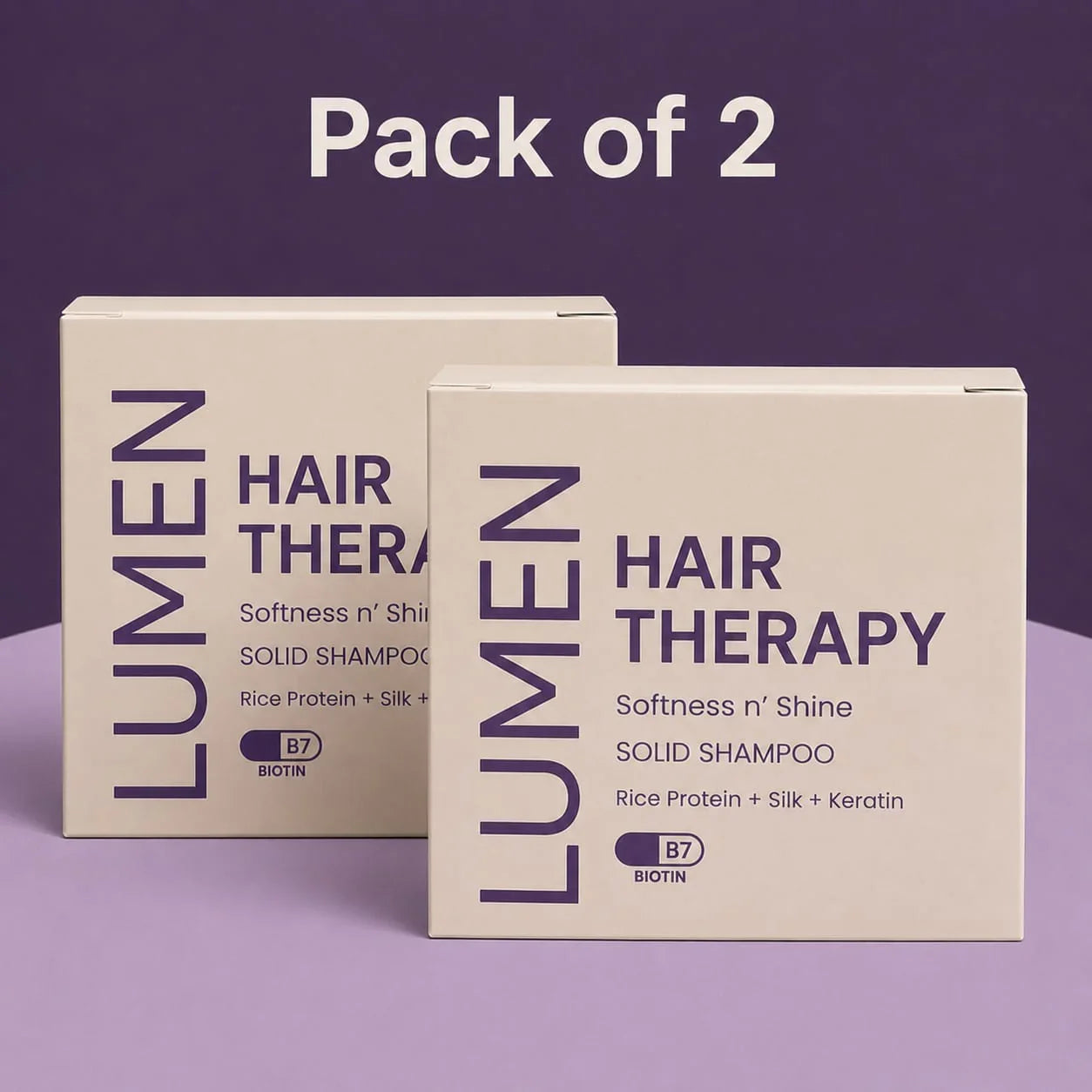 Pack of 2 Lumen Hair Therapy solid shampoo bars with rice protein, silk, keratin & biotin for softness and shine