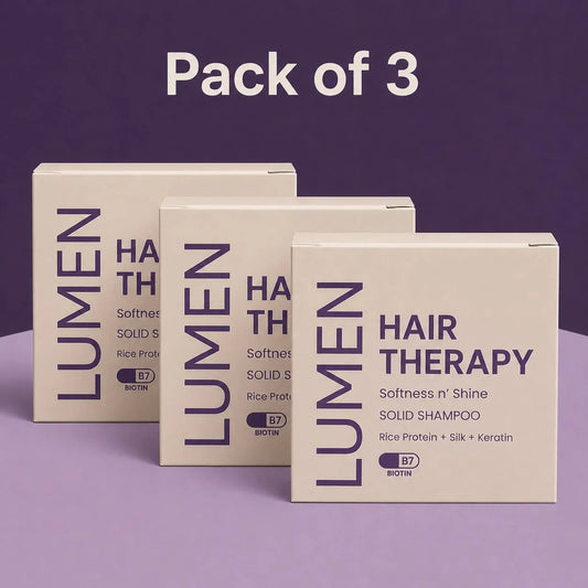 Pack of 3 Lumen Hair Therapy solid shampoo bars with rice protein, silk, keratin & B7 biotin for softness and shine
