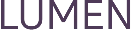 LUMEN text logo in bold purple letters on white background